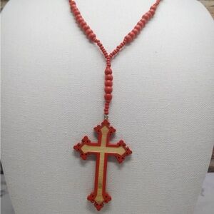 Elegant Red and Gold Cross Necklace